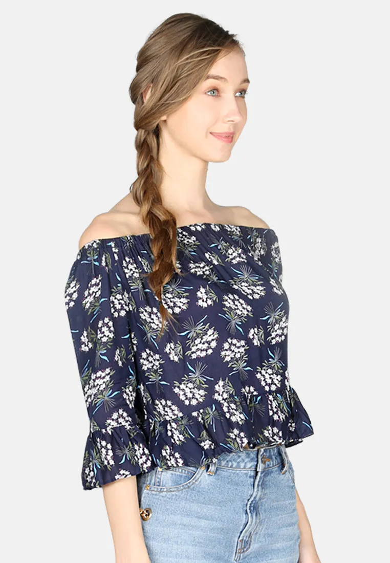 White Polka Dot Off Shoulder Top