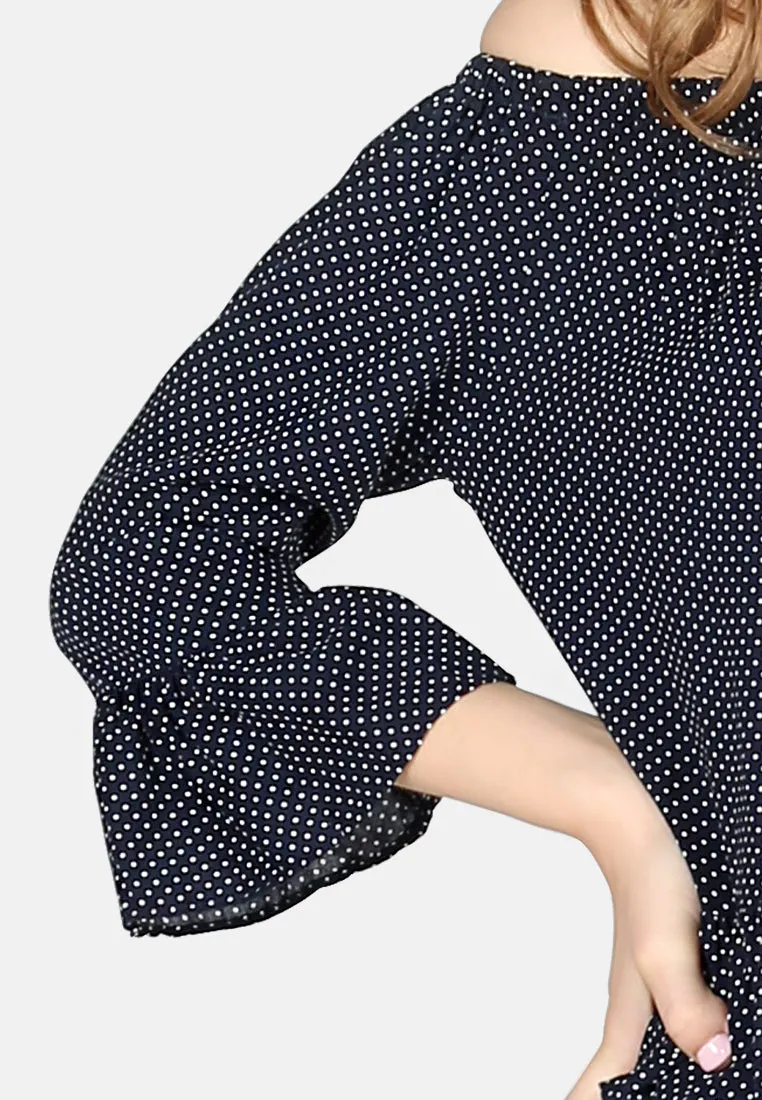 White Polka Dot Off Shoulder Top