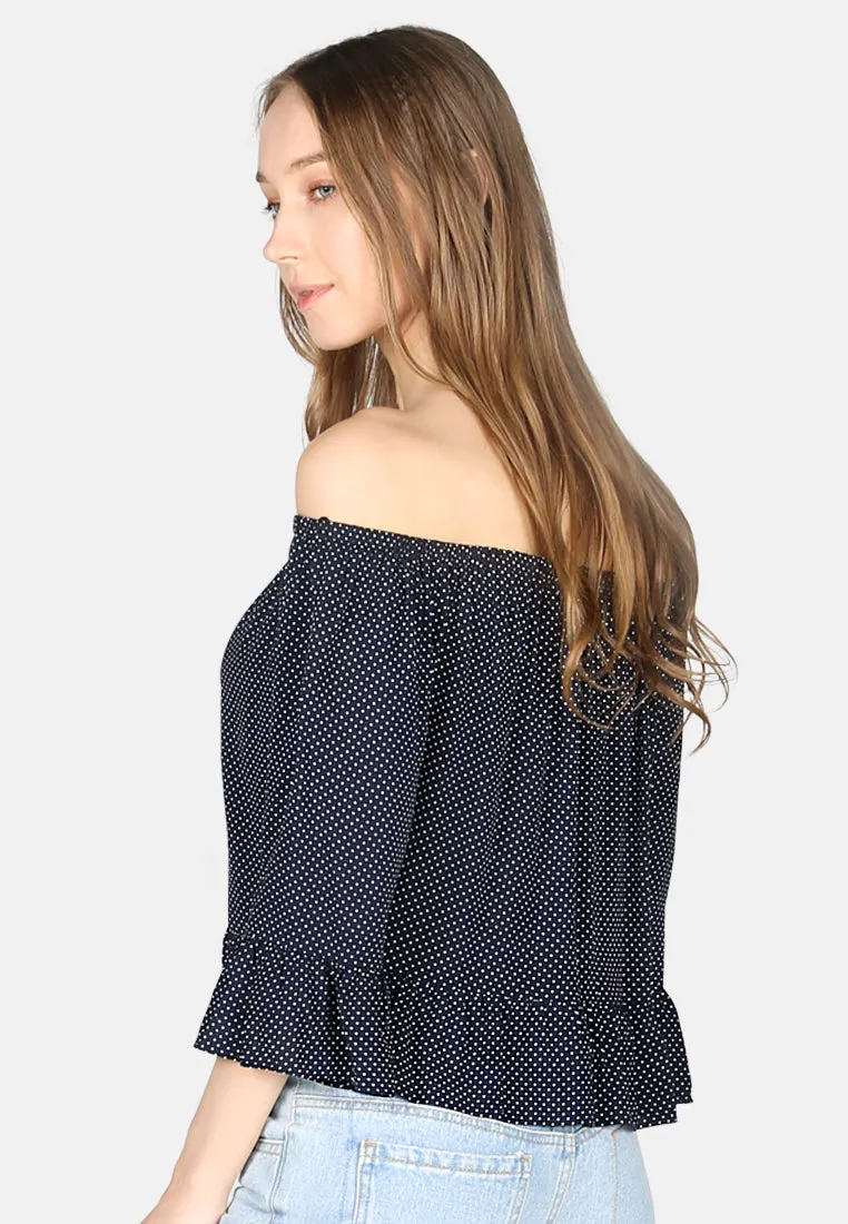 White Polka Dot Off Shoulder Top