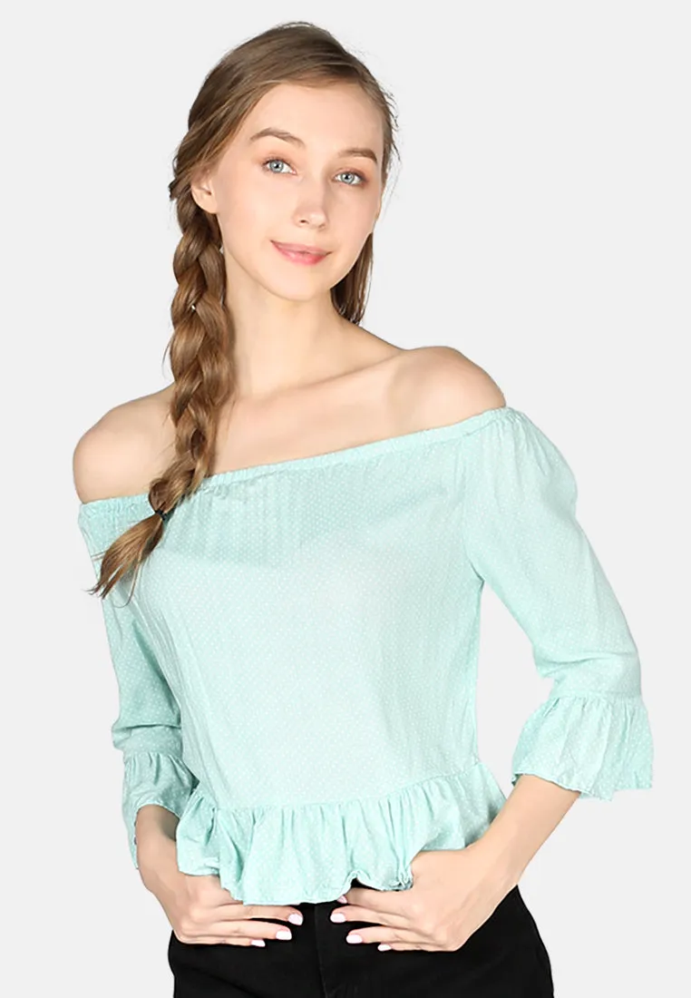 White Polka Dot Off Shoulder Top