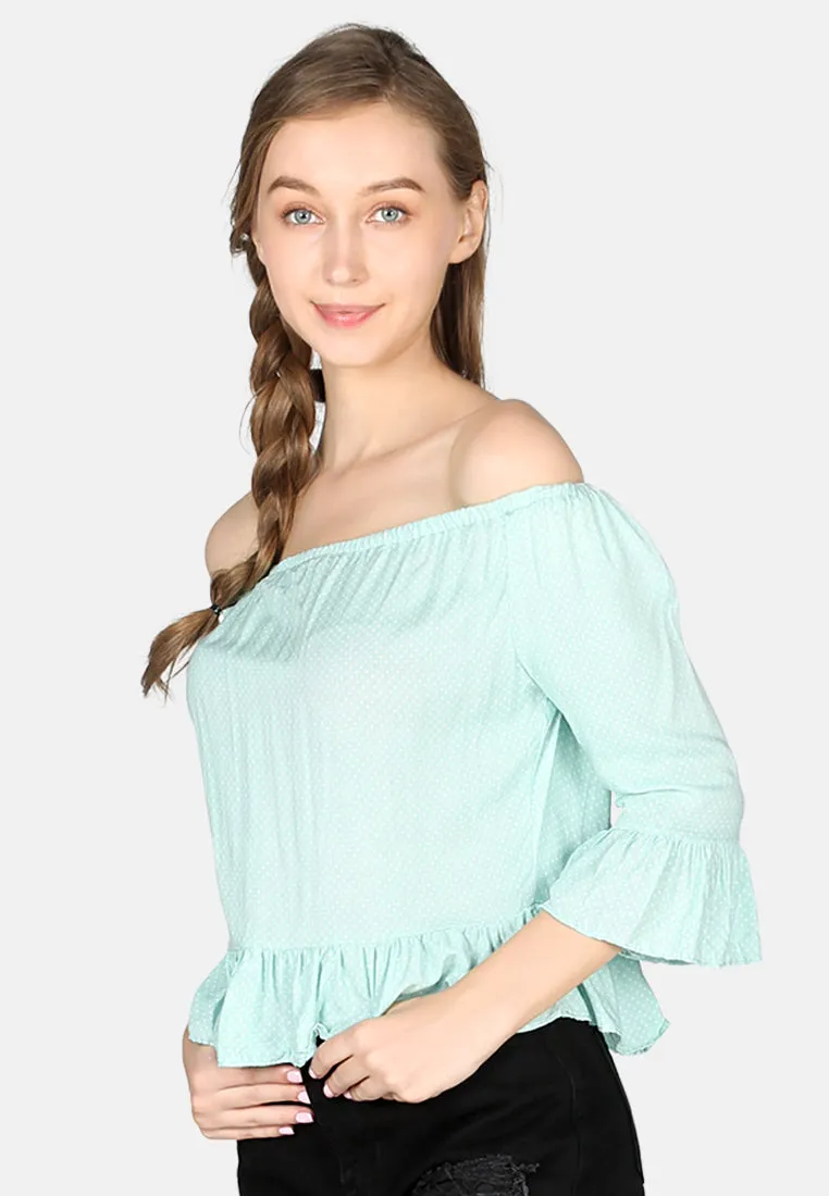 White Polka Dot Off Shoulder Top