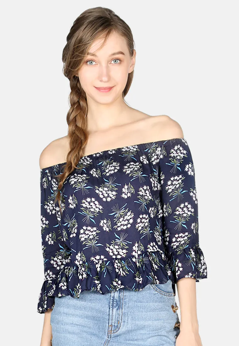 White Polka Dot Off Shoulder Top