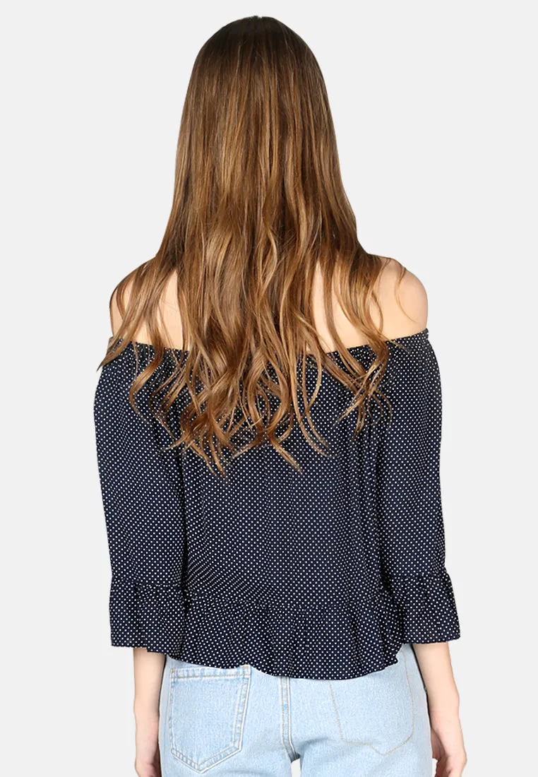 White Polka Dot Off Shoulder Top