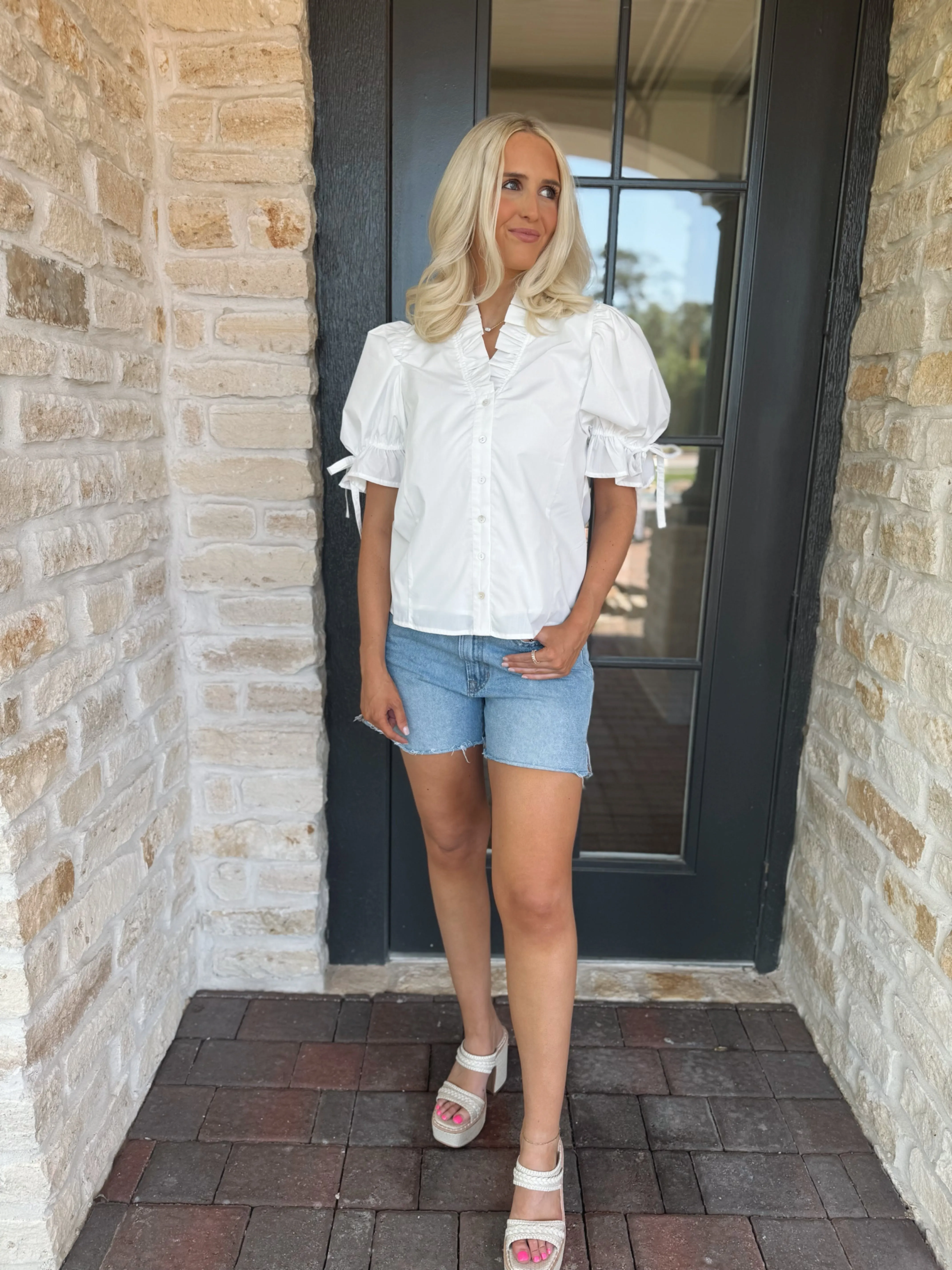 White Ruffle Bow Top