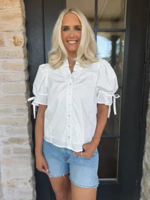 White Ruffle Bow Top