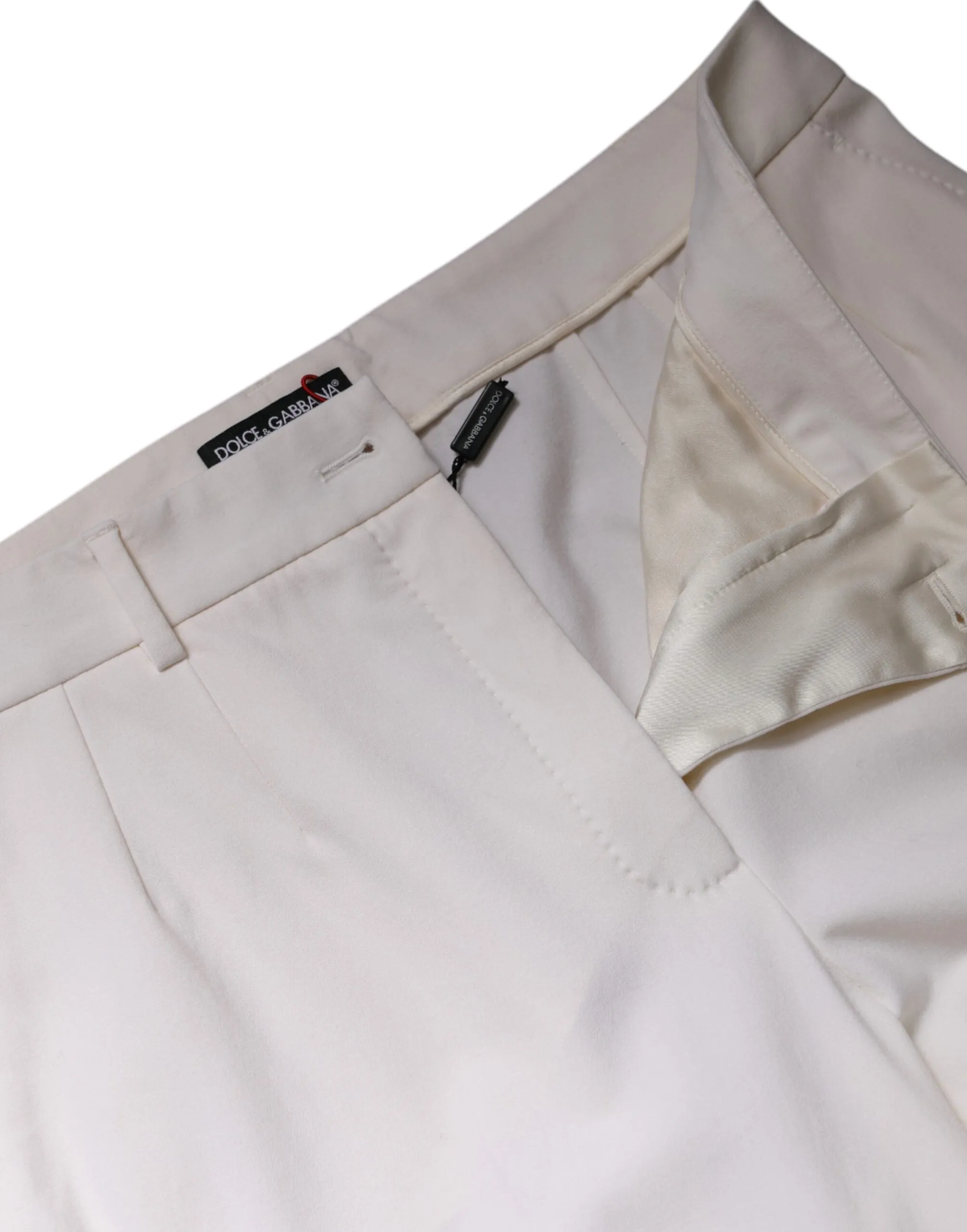 White Wool Mid Waist Wide Leg Pants
