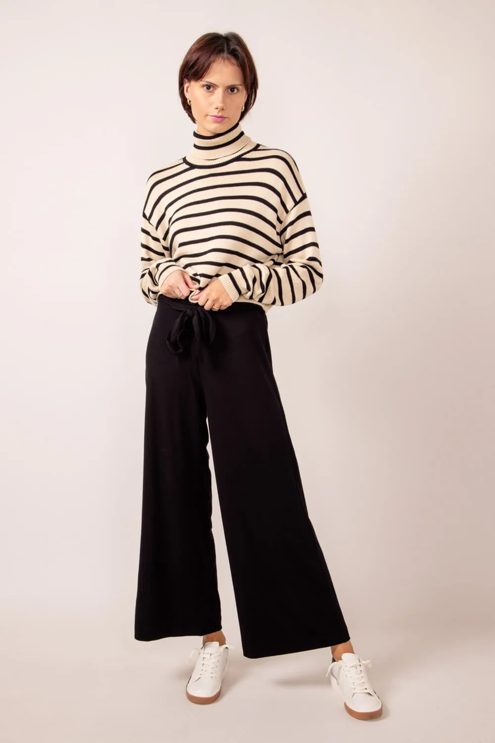 Wide Leg Bow Tie Pants for Women in Black | 42611-BLACK