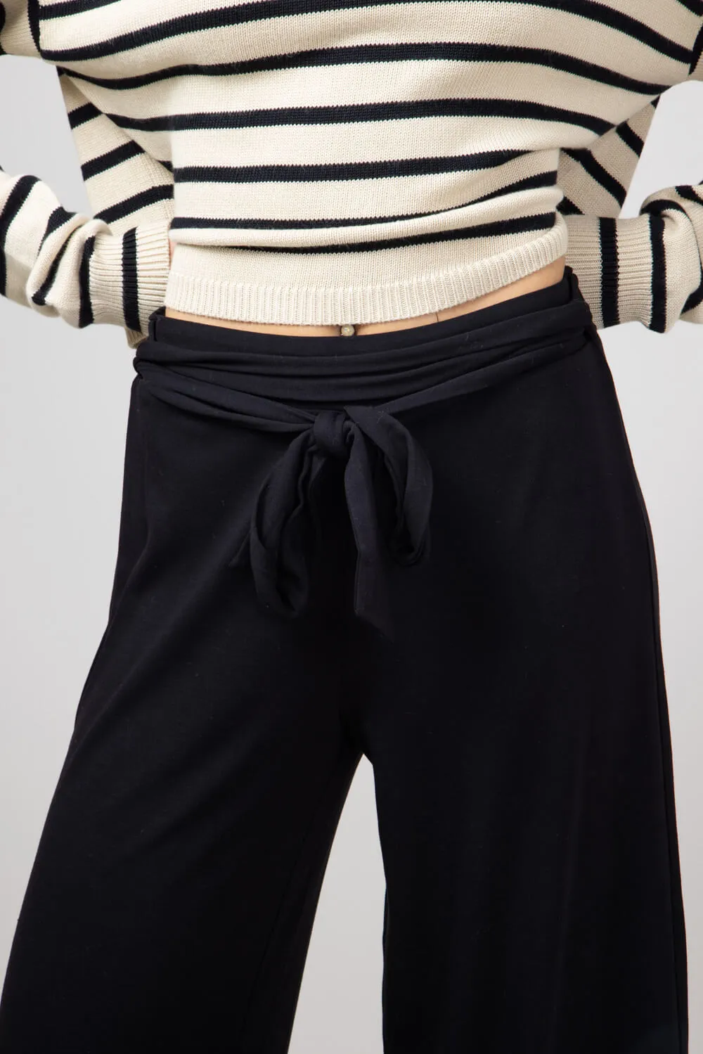 Wide Leg Bow Tie Pants for Women in Black | 42611-BLACK