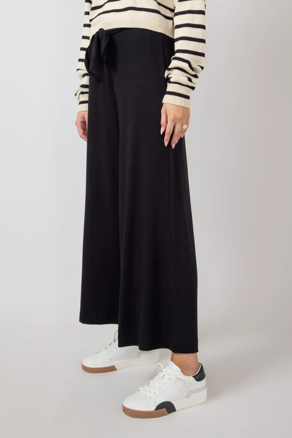 Wide Leg Bow Tie Pants for Women in Black | 42611-BLACK