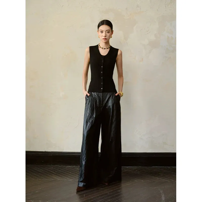 Wide-Leg Faux Leather Pants