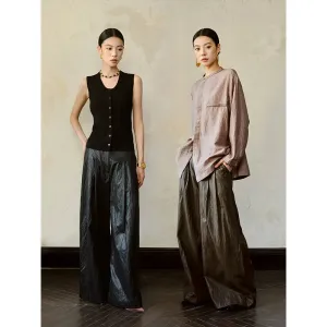 Wide-Leg Faux Leather Pants