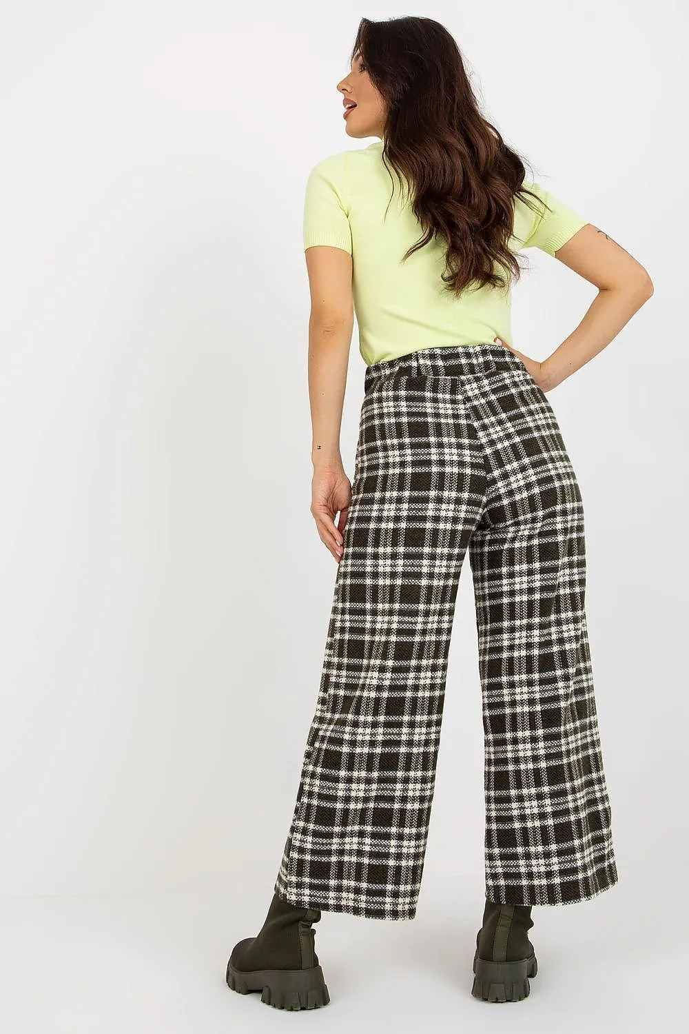 Women checkered fabric trousers