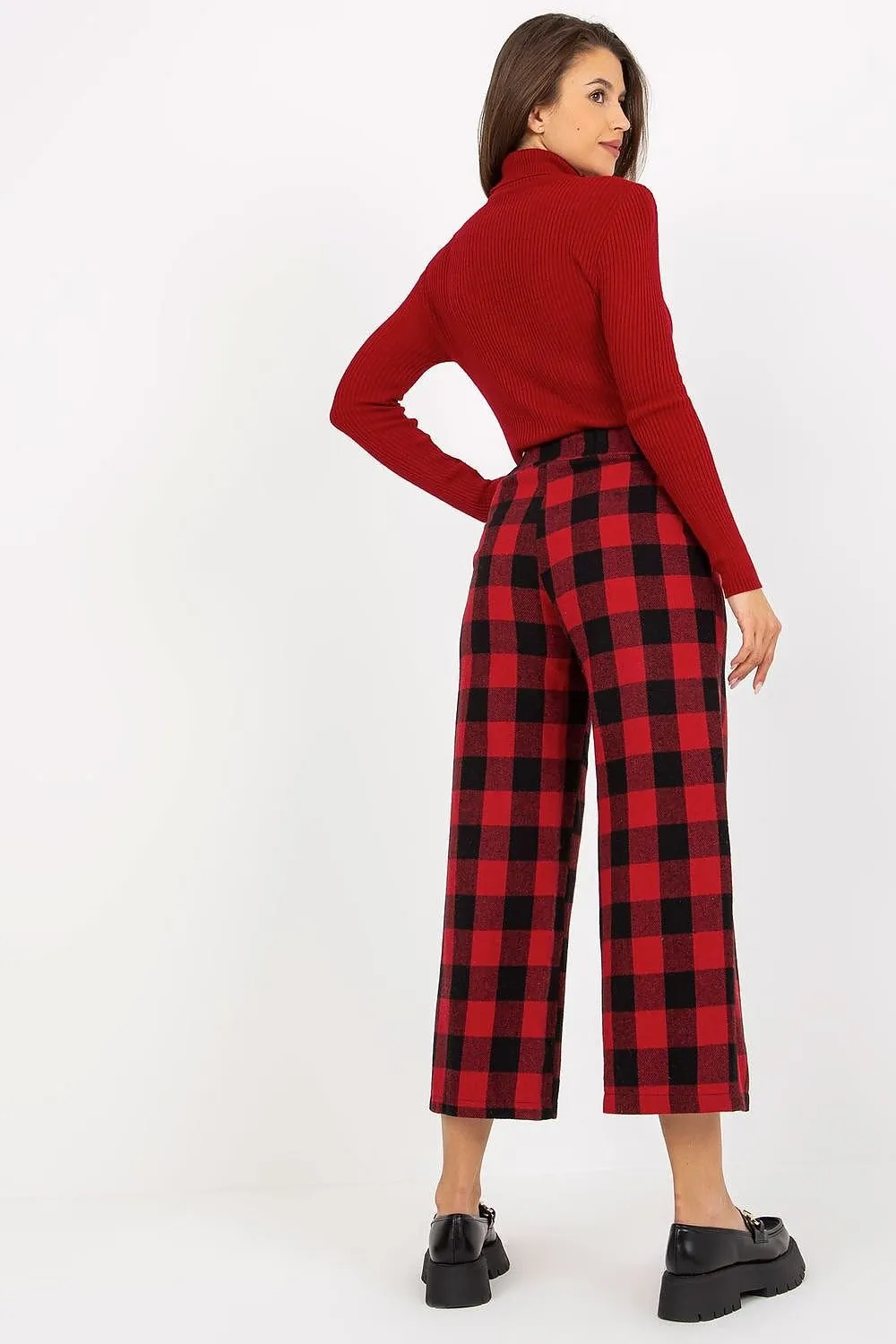 Women checkered fabric trousers