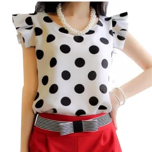 Women Clothing Chiffon Tops Casual Blouse Polka Dot Short-sleeve Shirt Blouse Female Chiffon