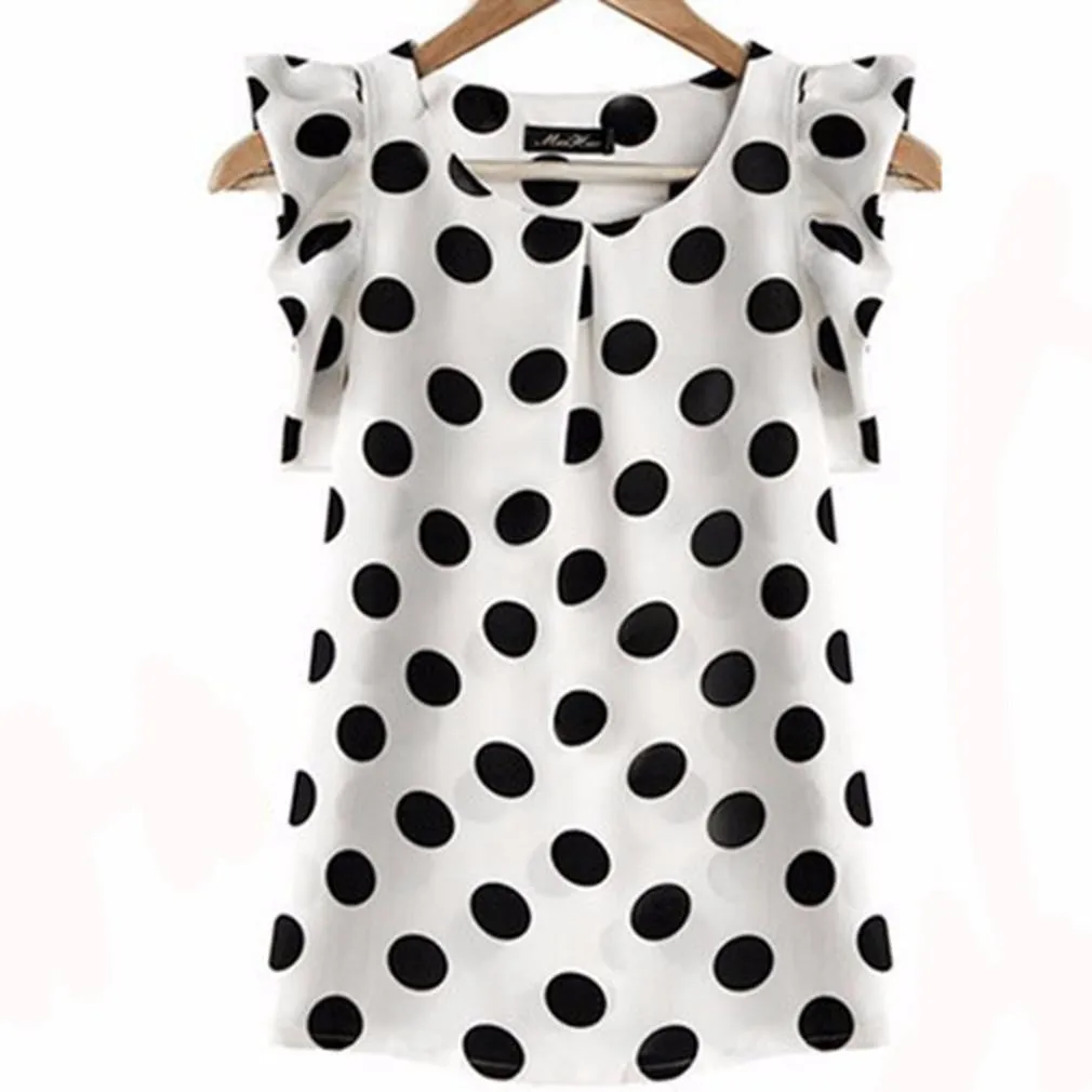 Women Clothing Chiffon Tops Casual Blouse Polka Dot Short-sleeve Shirt Blouse Female Chiffon
