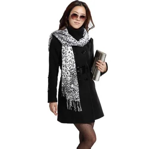 Women Warm Khaki Wool Coat Women's Fashion Outerwear Turn-Down Collar Solid Belt Thick Jacket