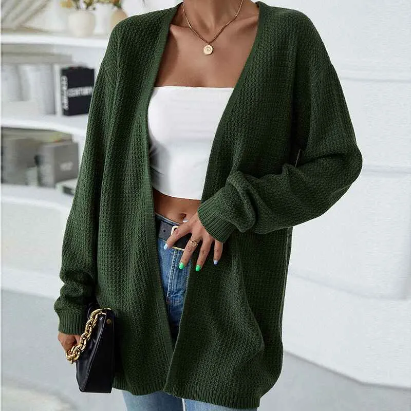 Womens Casual Long Sleeve Cable Knit Sweater Cardigan Loose Open Front Outwear K381