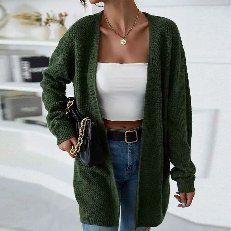 Womens Casual Long Sleeve Cable Knit Sweater Cardigan Loose Open Front Outwear K381