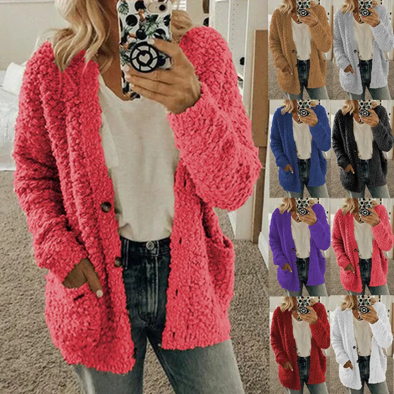 Women's Fashion Casual Sweater Jacket Plus Size Top Pink Color Coats