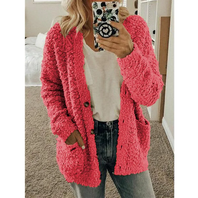 Women's Fashion Casual Sweater Jacket Plus Size Top Pink Color Coats