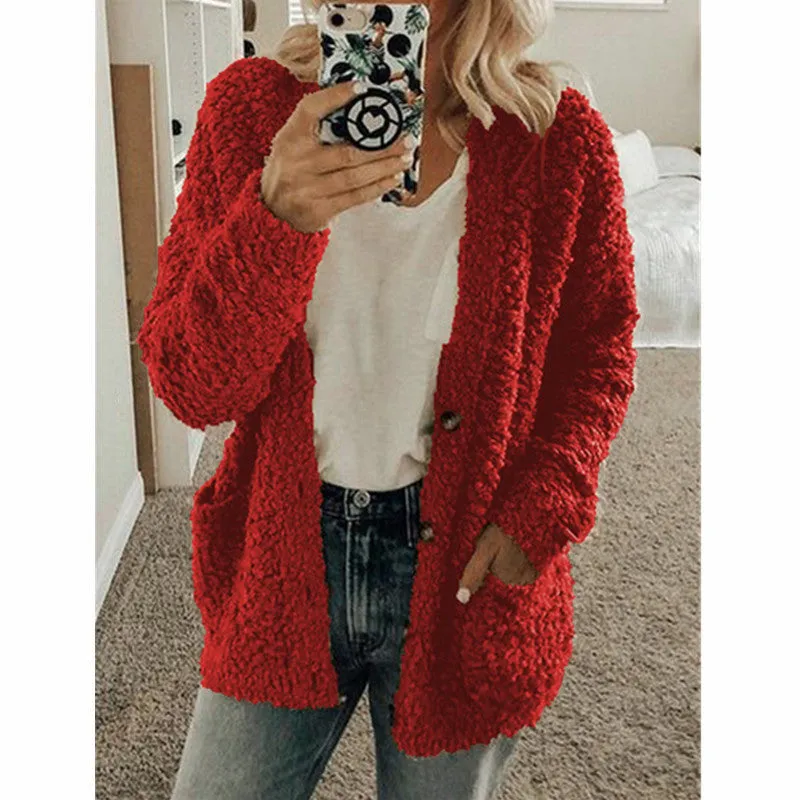 Women's Fashion Casual Sweater Jacket Plus Size Top Pink Color Coats