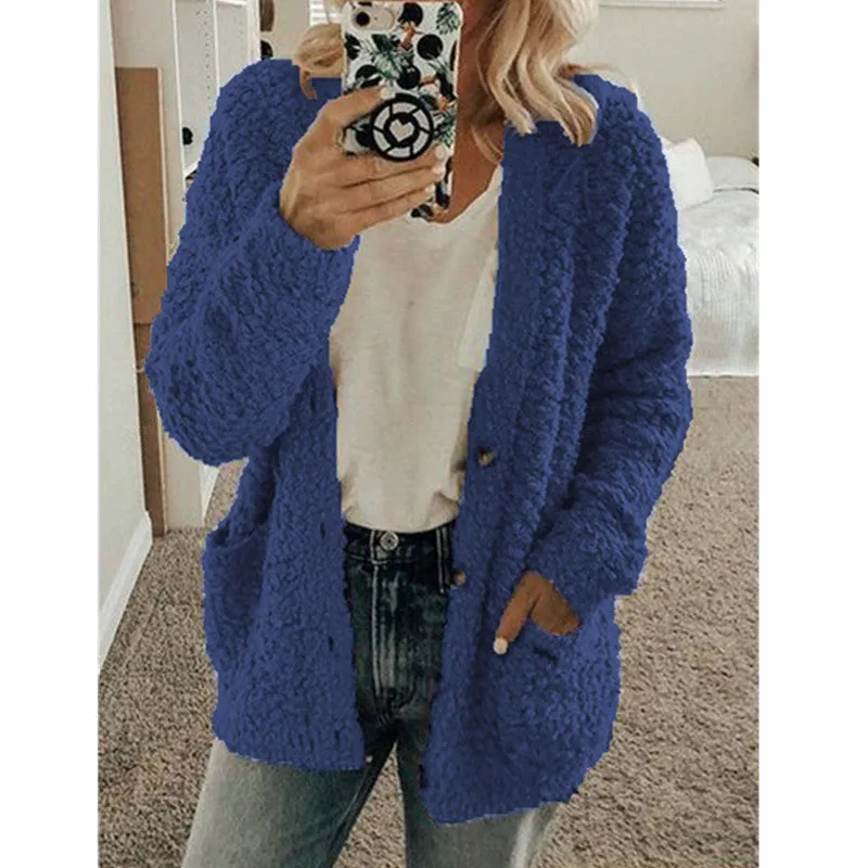 Women's Fashion Casual Sweater Jacket Plus Size Top Pink Color Coats