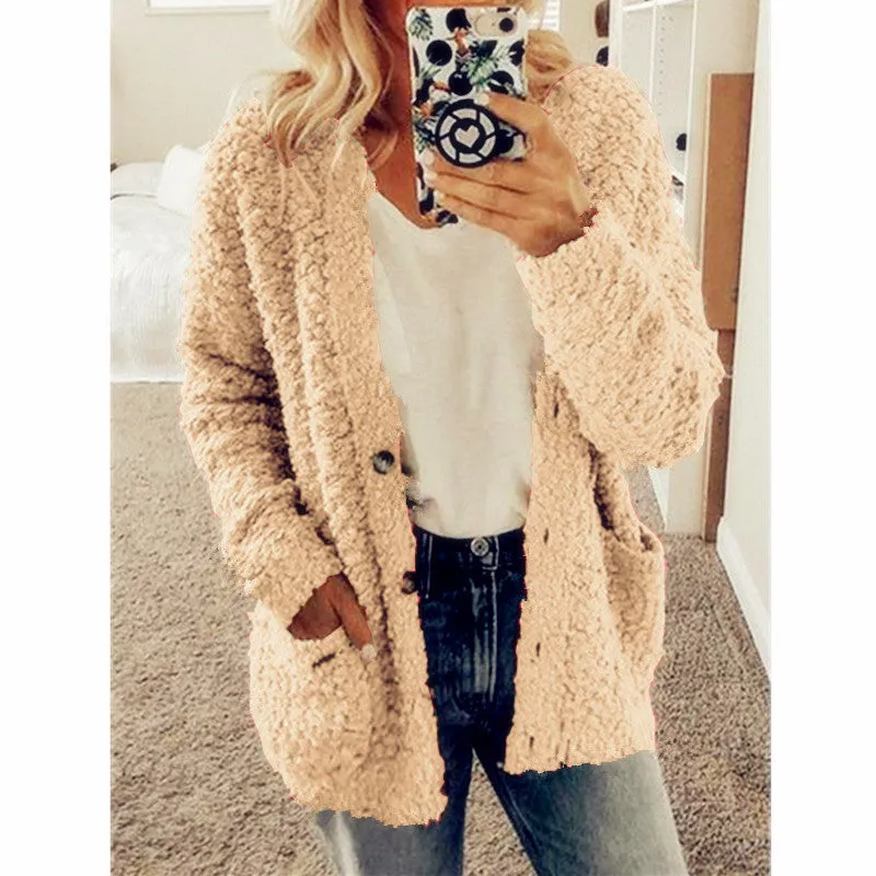Women's Fashion Casual Sweater Jacket Plus Size Top Pink Color Coats