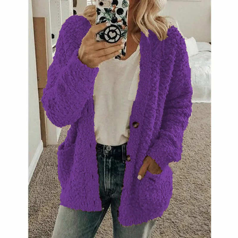 Women's Fashion Casual Sweater Jacket Plus Size Top Pink Color Coats