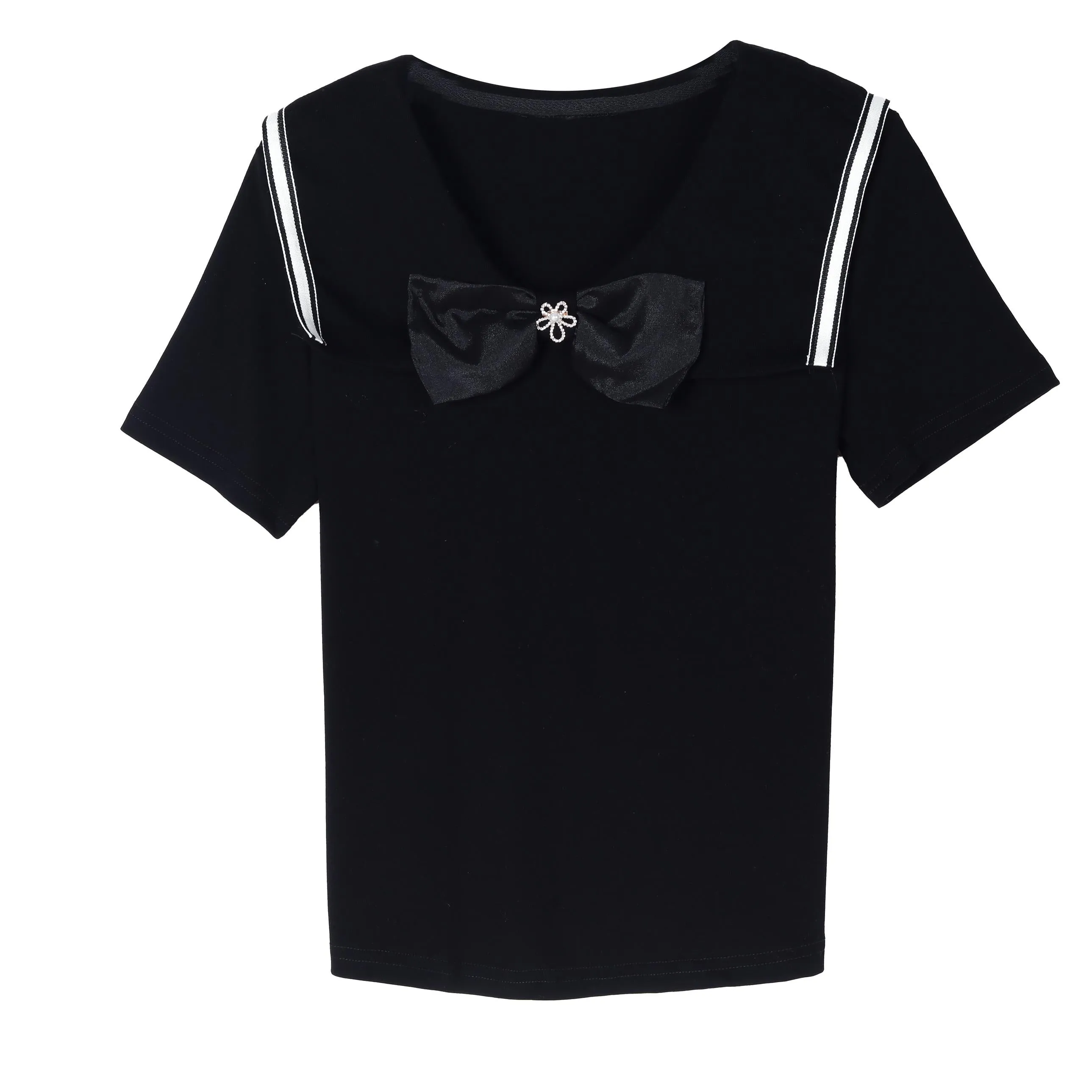Women's Fitted T-Shirt Featuring a Chic Bow Tie Neckline