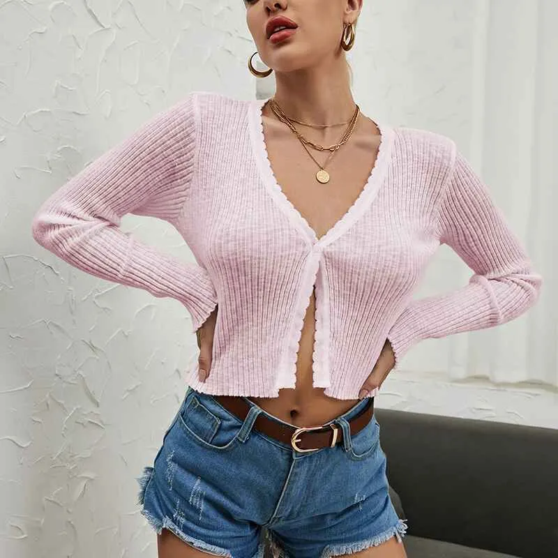 Women's Long Sleeve Cropped Cardigan V Neck Solid Button Down Knit Bolero Shrugs K290