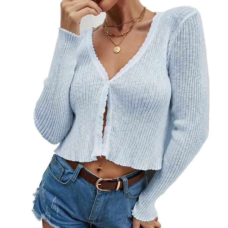 Women's Long Sleeve Cropped Cardigan V Neck Solid Button Down Knit Bolero Shrugs K290