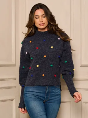 WOMEN'S LONG SLEEVE MULTI COLOR POLKA DOTS DETAILED SWEATER