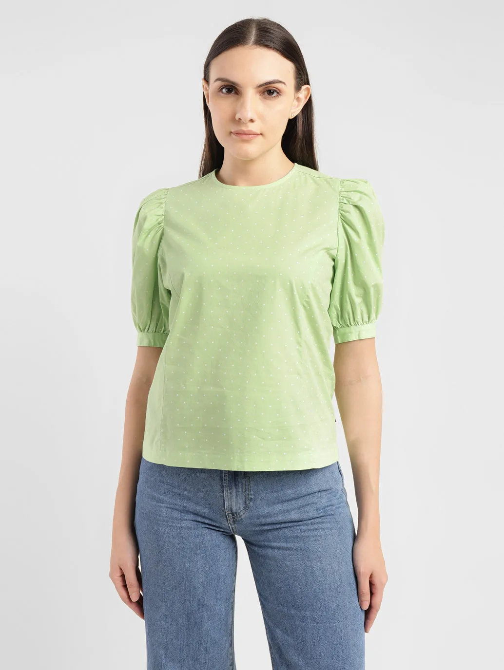 Women's Polka Dot Green Round Neck Top