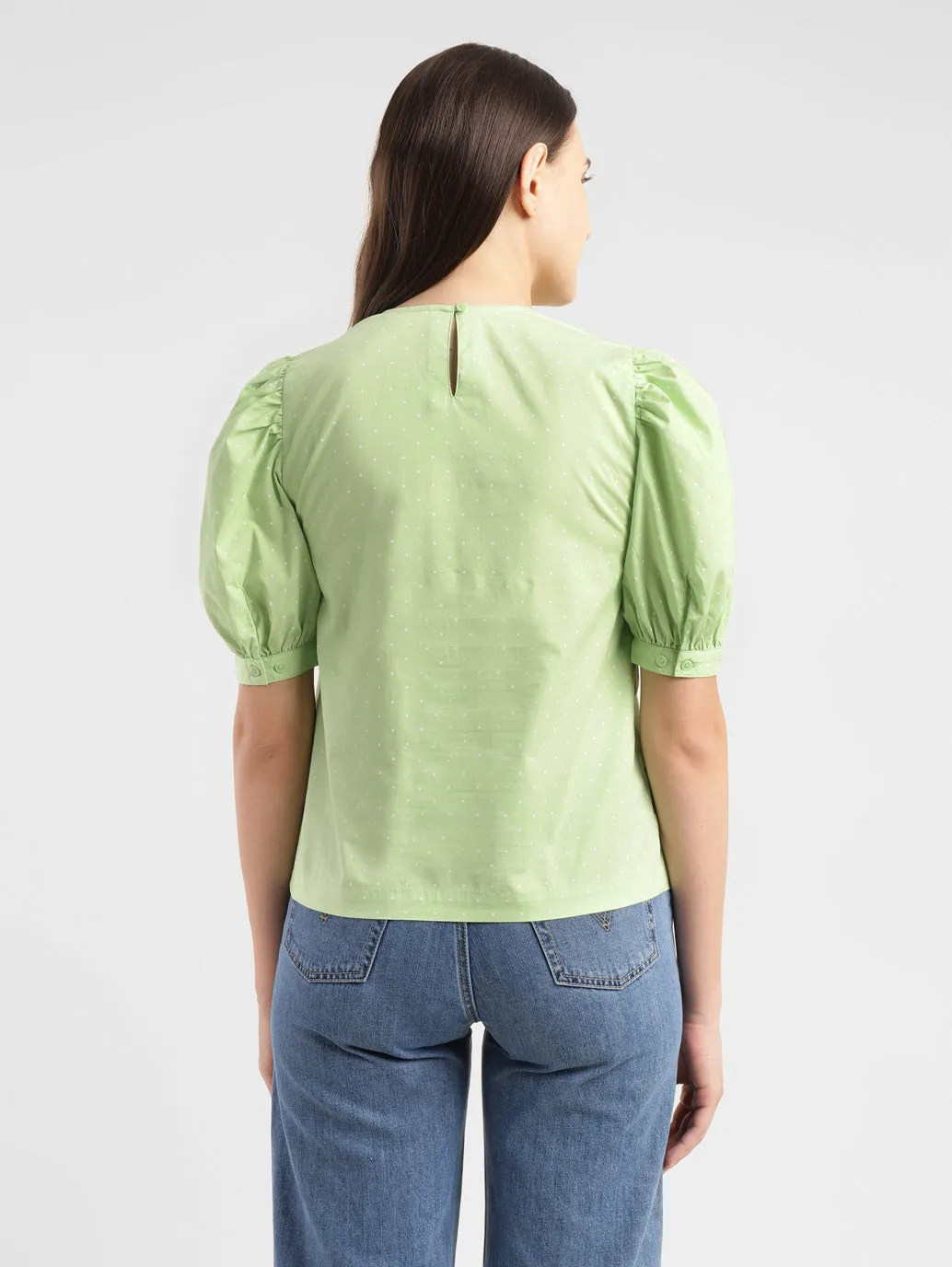 Women's Polka Dot Green Round Neck Top