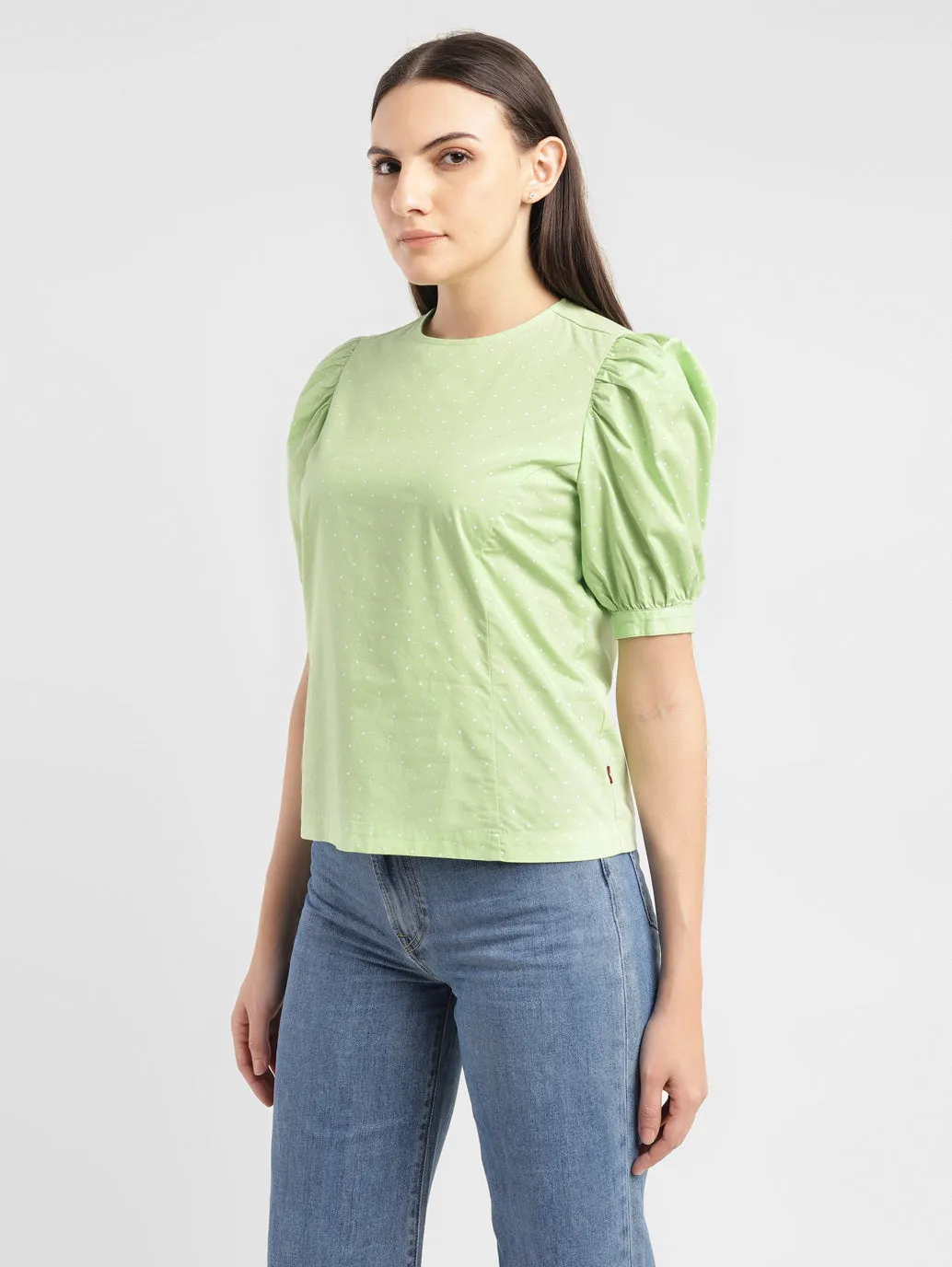 Women's Polka Dot Green Round Neck Top