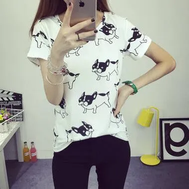 Women's Summer T-Shirt Clothes Shirt O-neck Polka Dotted Short Tops Bottoming Tops