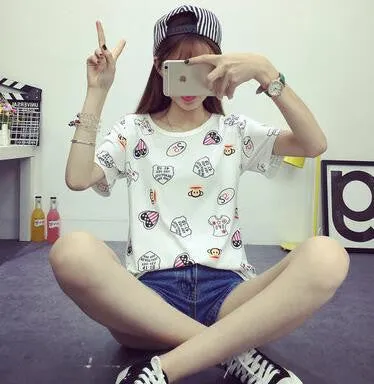 Women's Summer T-Shirt Clothes Shirt O-neck Polka Dotted Short Tops Bottoming Tops