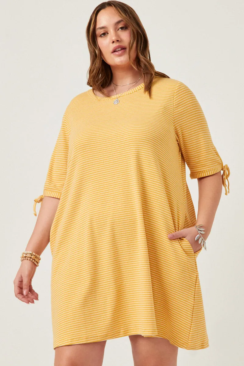 Womens Tie Sleeve Striped Dress
