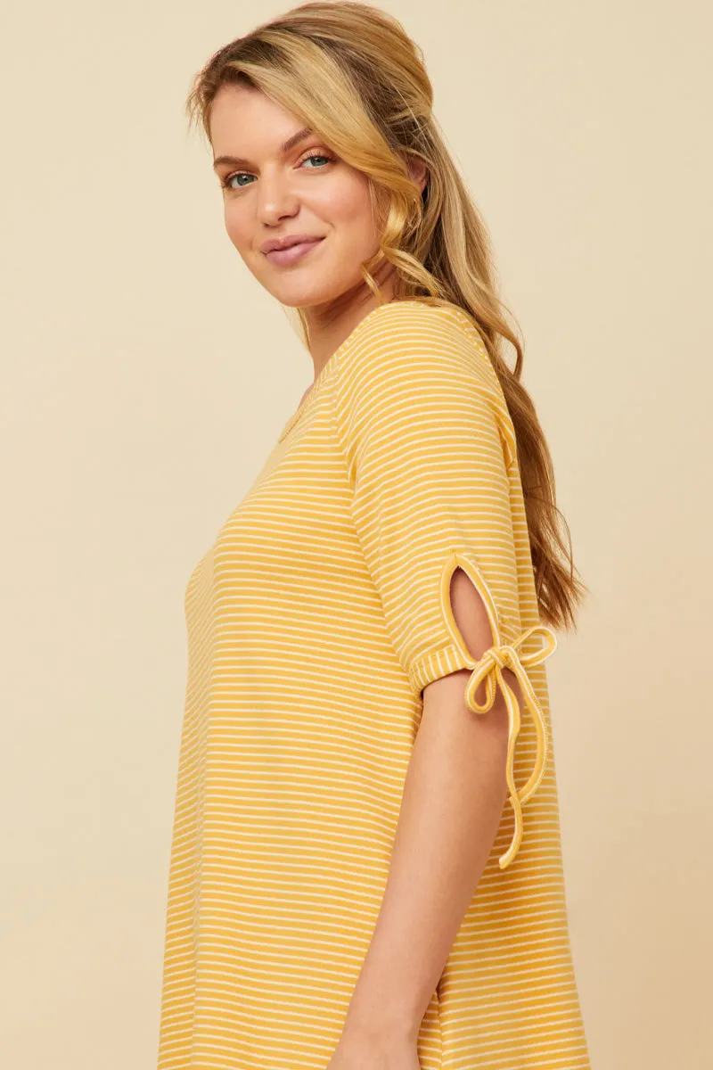 Womens Tie Sleeve Striped Dress