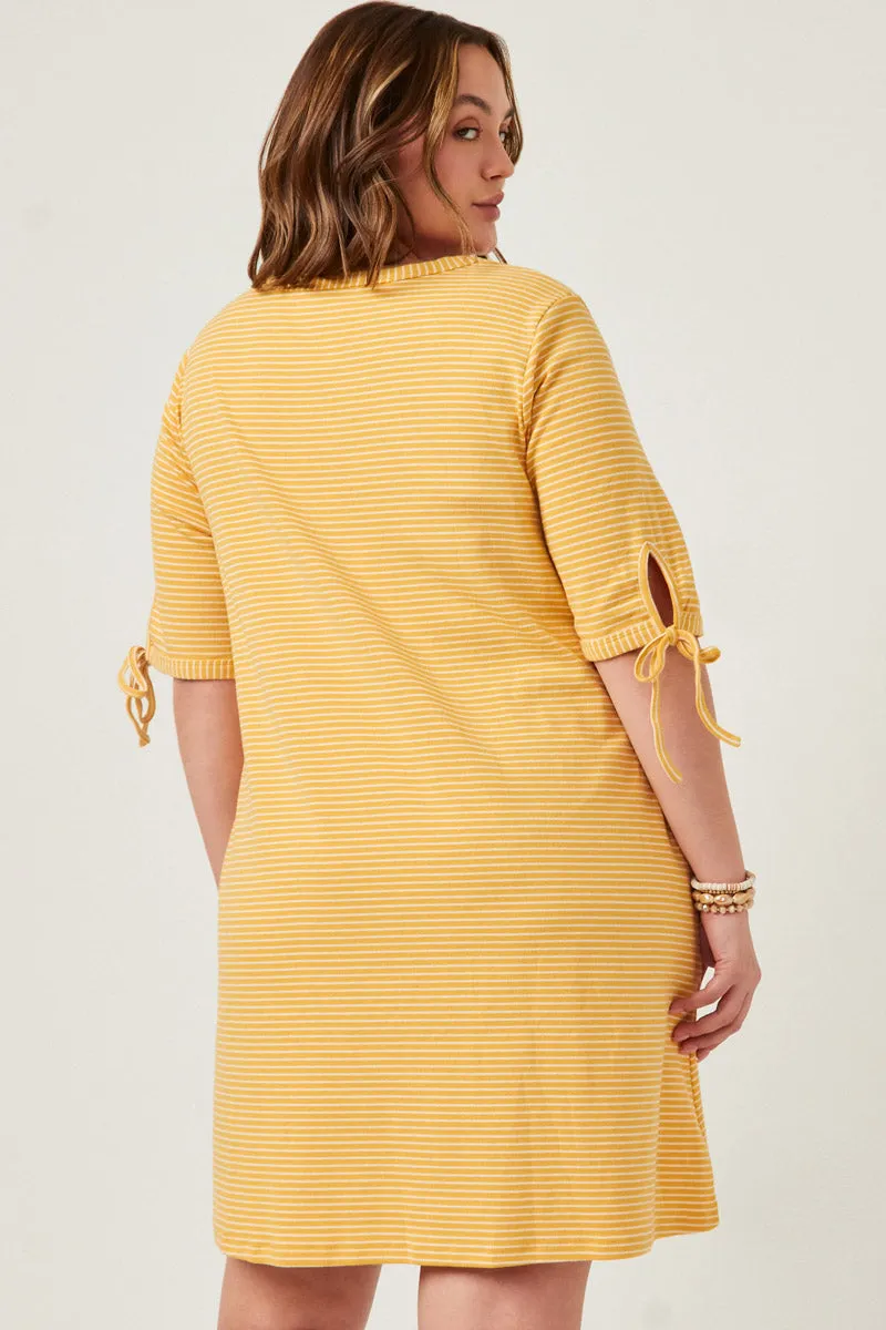 Womens Tie Sleeve Striped Dress