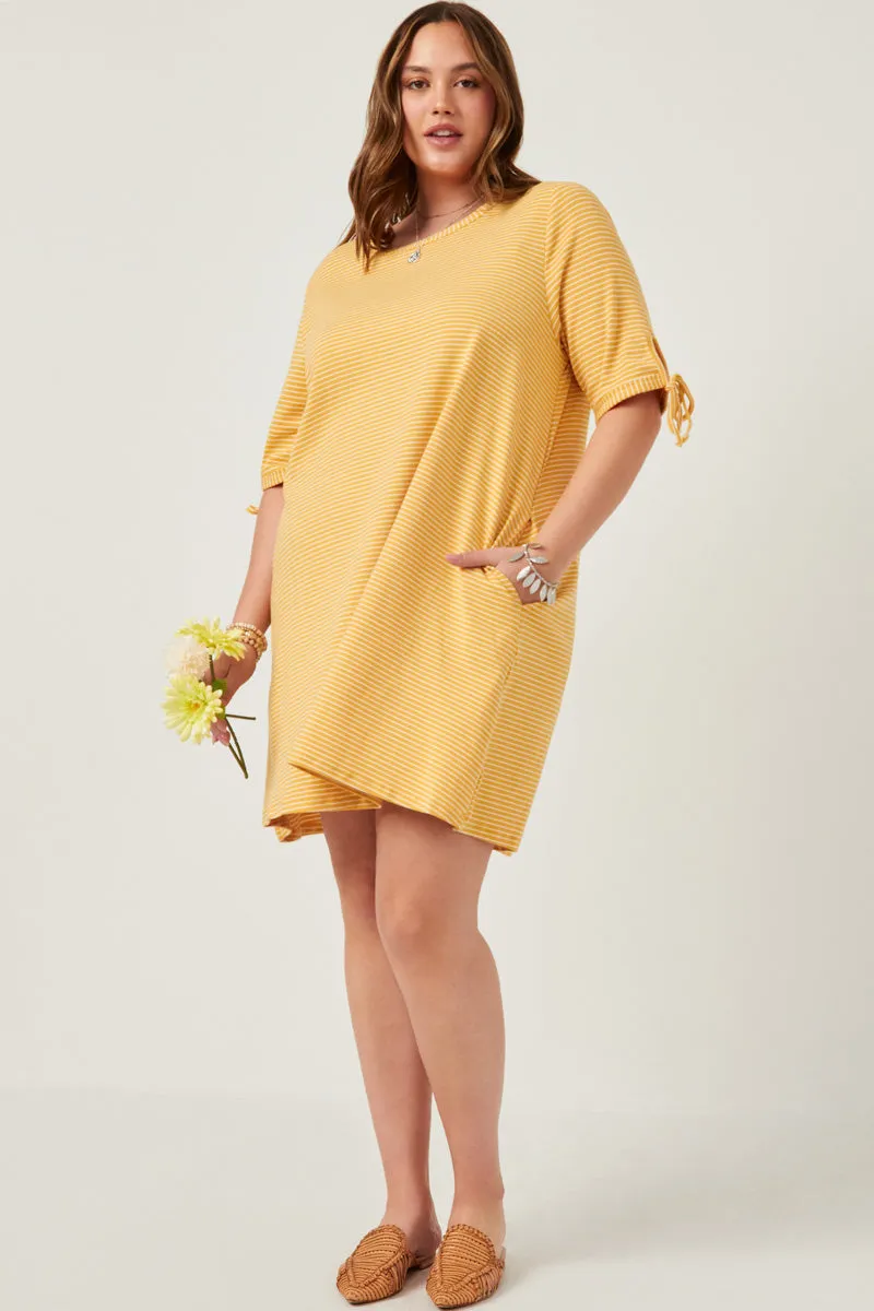 Womens Tie Sleeve Striped Dress
