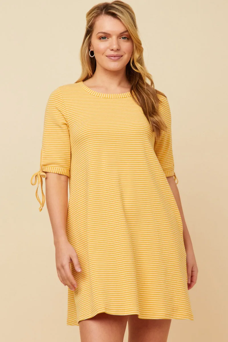 Womens Tie Sleeve Striped Dress