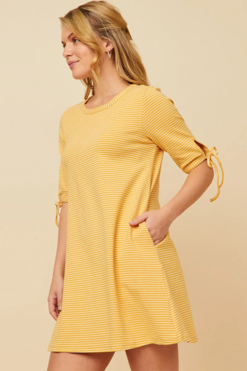 Womens Tie Sleeve Striped Dress