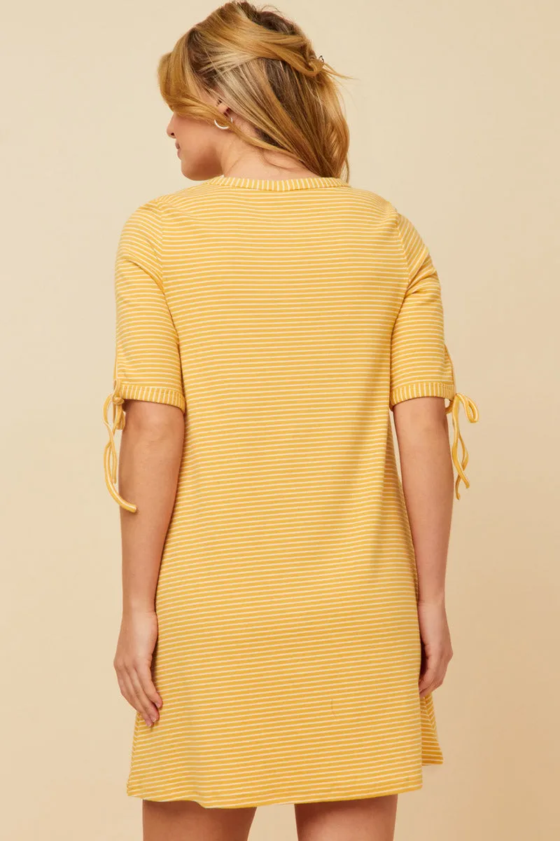 Womens Tie Sleeve Striped Dress