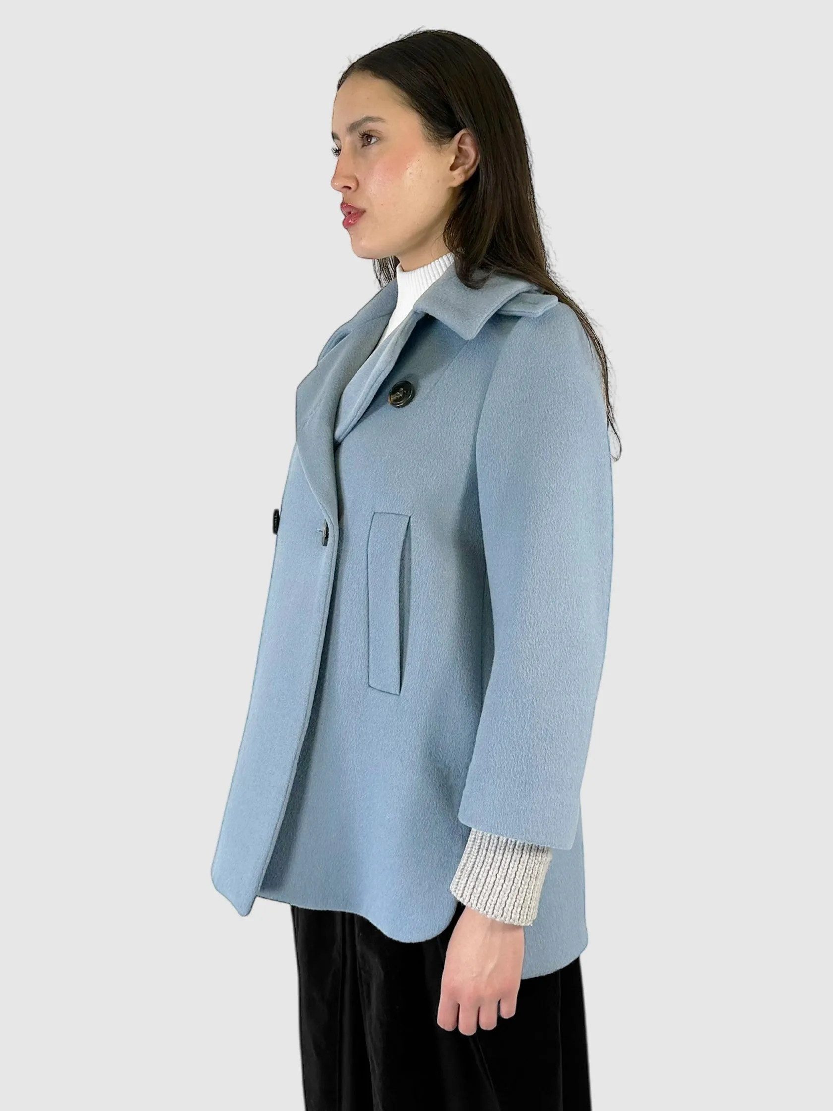 Wool Double-Breasted Collared Coat - Size 2
