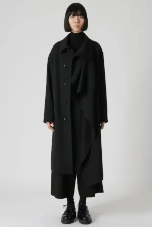 Wool Gabardine Left Flap Panel Coat