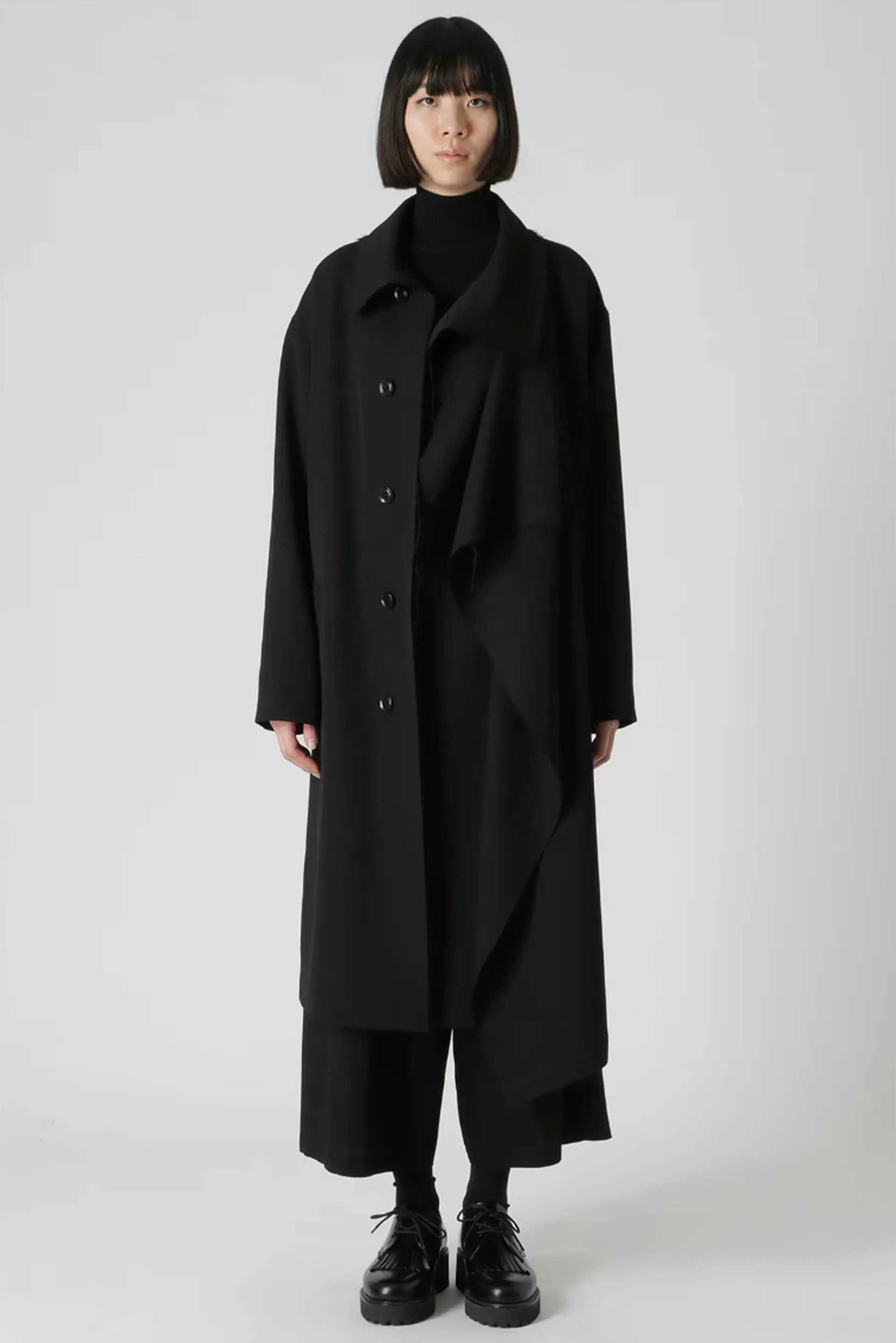 Wool Gabardine Left Flap Panel Coat