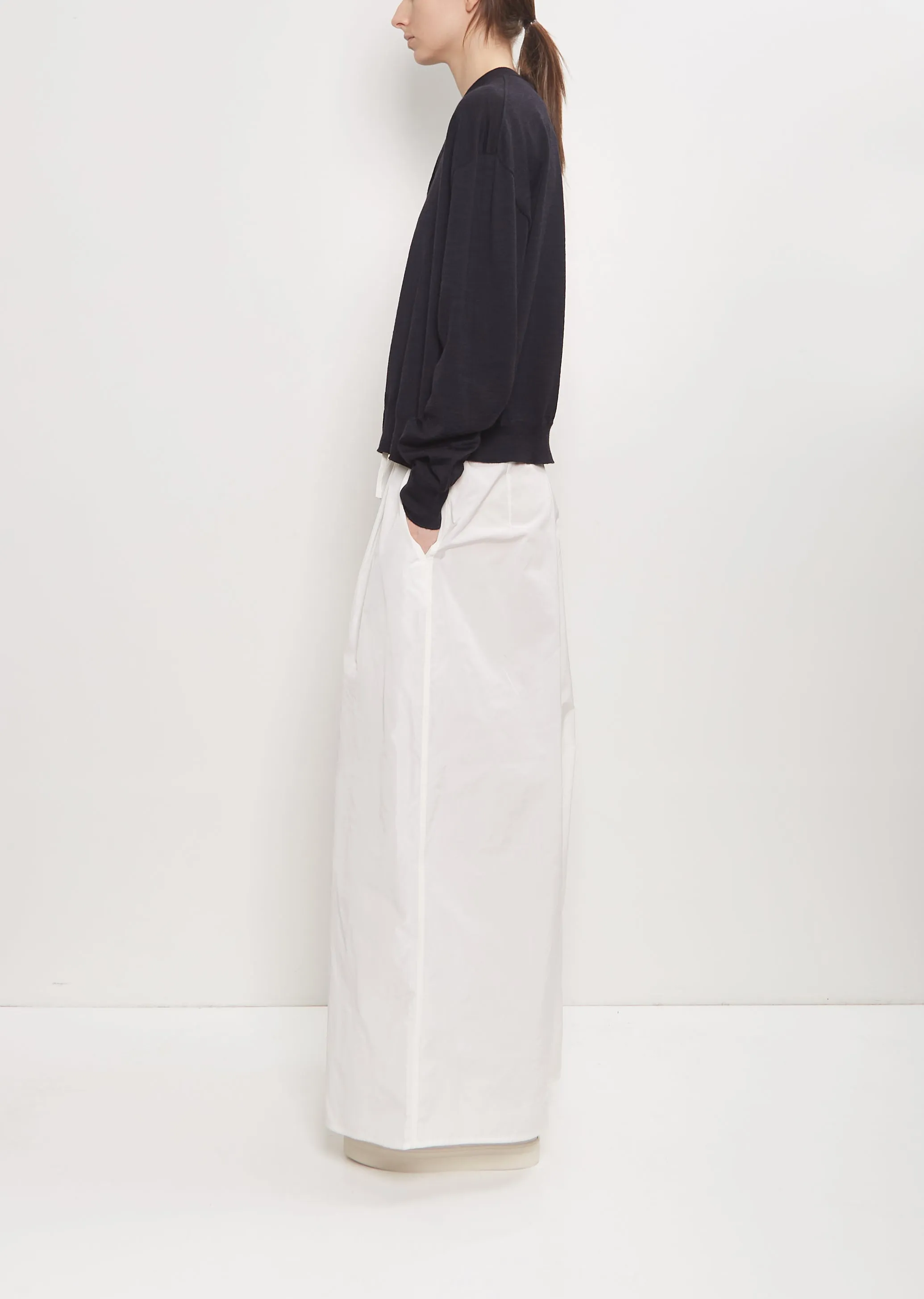 Wool Mito Cropped Cardigan — Dark Navy Melange