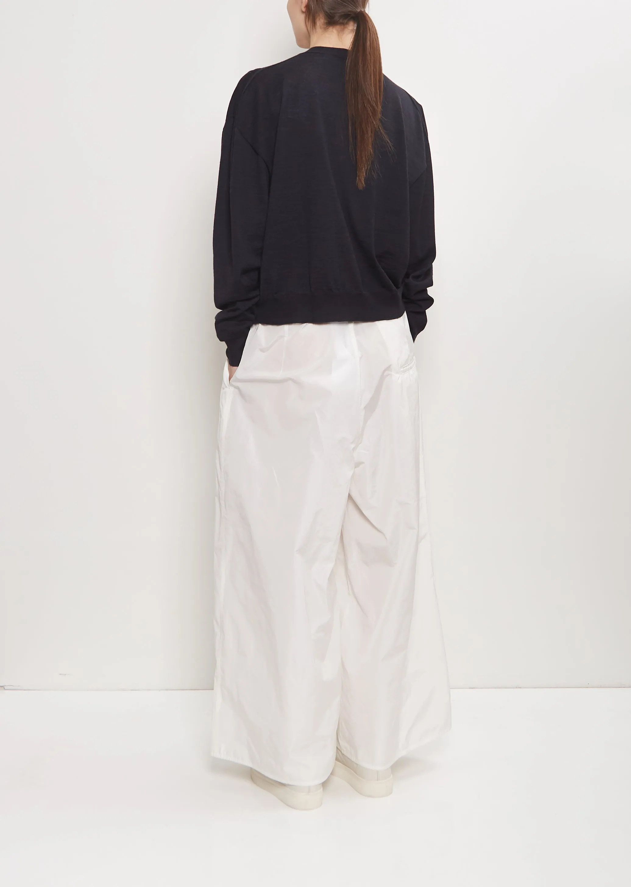 Wool Mito Cropped Cardigan — Dark Navy Melange