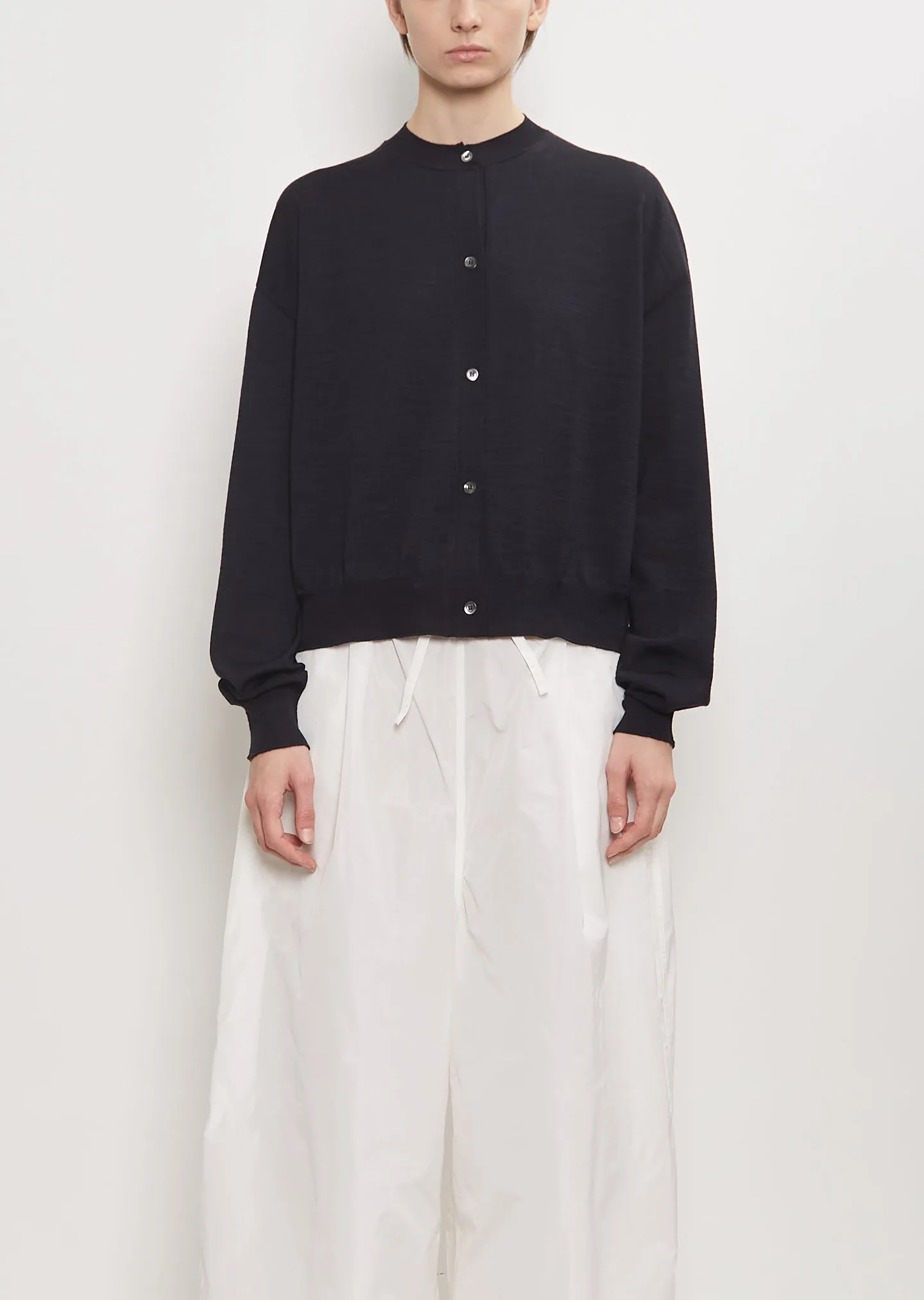 Wool Mito Cropped Cardigan — Dark Navy Melange